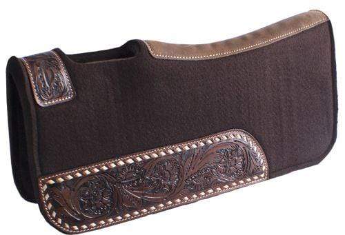 Showman ShowmanPony 24" x 24" Brown Felt Saddle Pad with Floral Tooled Wear Leathers