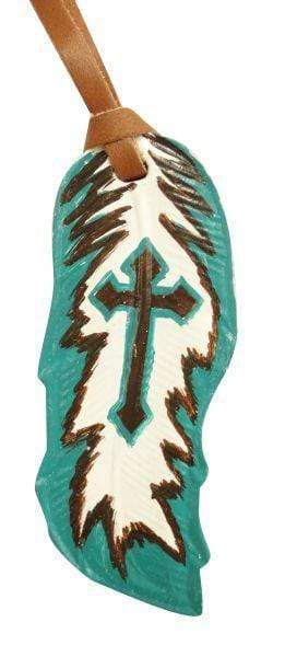 Showman Teal And Brown Painted Feather Tie On