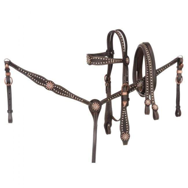 Tough-1 Headstall, Reins & Breastcollar Set with Spur Rowel Accents 3 Piece Set