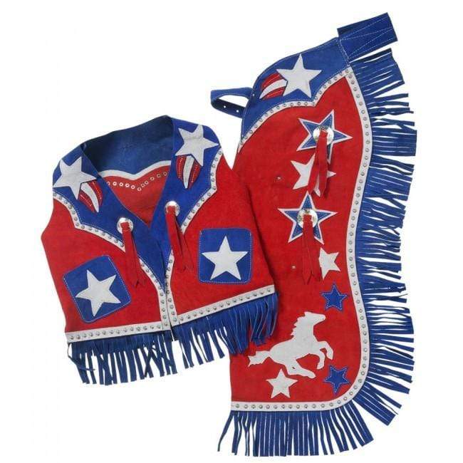 Tough-1 Premium Youth Chap and Vest Set with Barrel Horse and Star Design