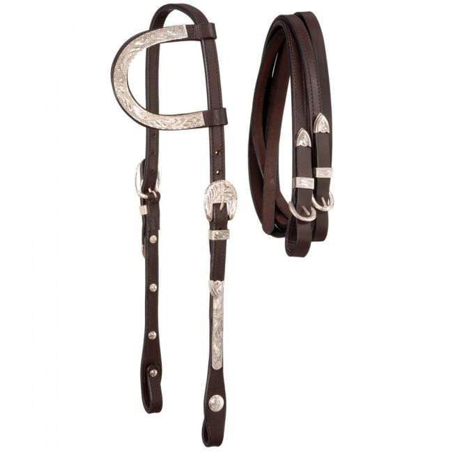 Tough-1 Single Ear Headstall with Silver Accents and Matching Reins
