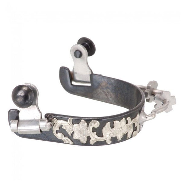 Tough-1 Tough-1 Black Steel Ladies Bumper Spurs with Engraved Floral Silver Overlay